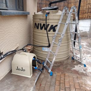 Water tank installation. Municipal Backup water storage. Jojo tanks or ecco water tank with a booster pump. Leaking Water Tank Repair