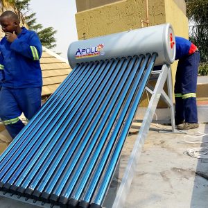 Apollo Solar Geyser Installation. 200l solar geyser. Evacuated tube collector with Manifold. Direct Solar Water Heater. Closed Couple