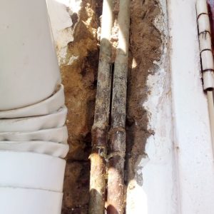 Burst Pipe Repairs. Both hot and cold water 22mm copper pipe leaking inside the plastered walls causing damp