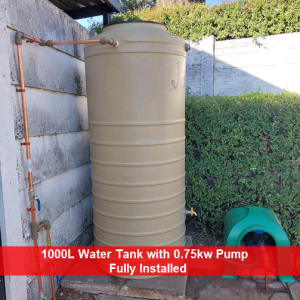 1000L Water Tank with 0.75kw Pump Fully Installed by Juspropa Water Tank Installers
