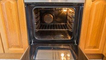 Open oven with hot air ventilation